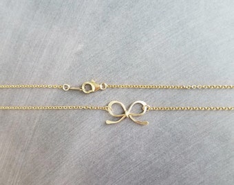 Small Gold Bow Necklace, 14K gold fill pendant, gold fill chain, gold wire bow, tiny bow, ribbon necklace, gold bow pendant, girls necklace