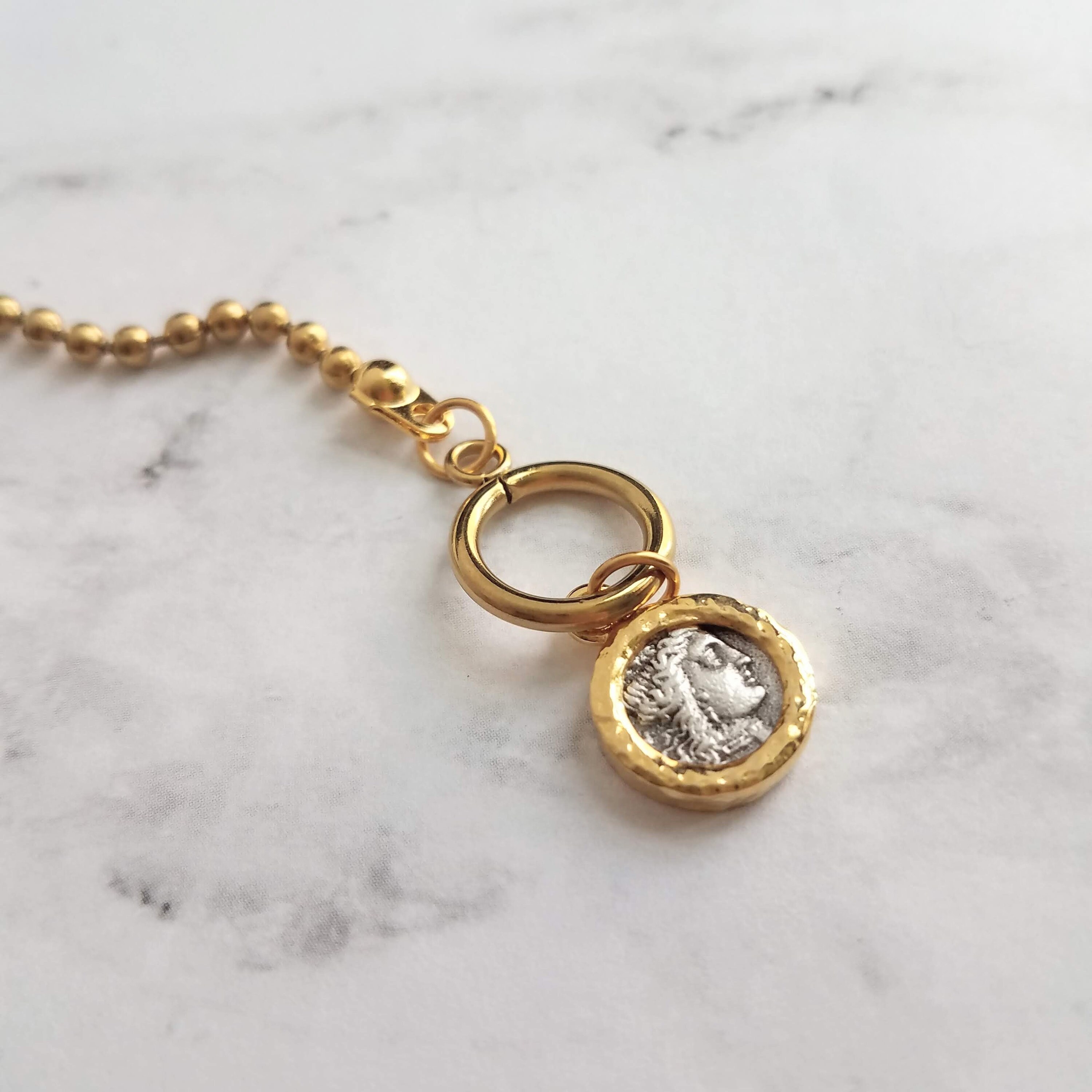 Large Gold Ball Chain Necklace front toggle clasp necklace Etsy