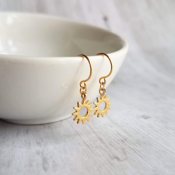 Small Sun Earrings Little Gold Sun Earrings Tiny Gold Sun