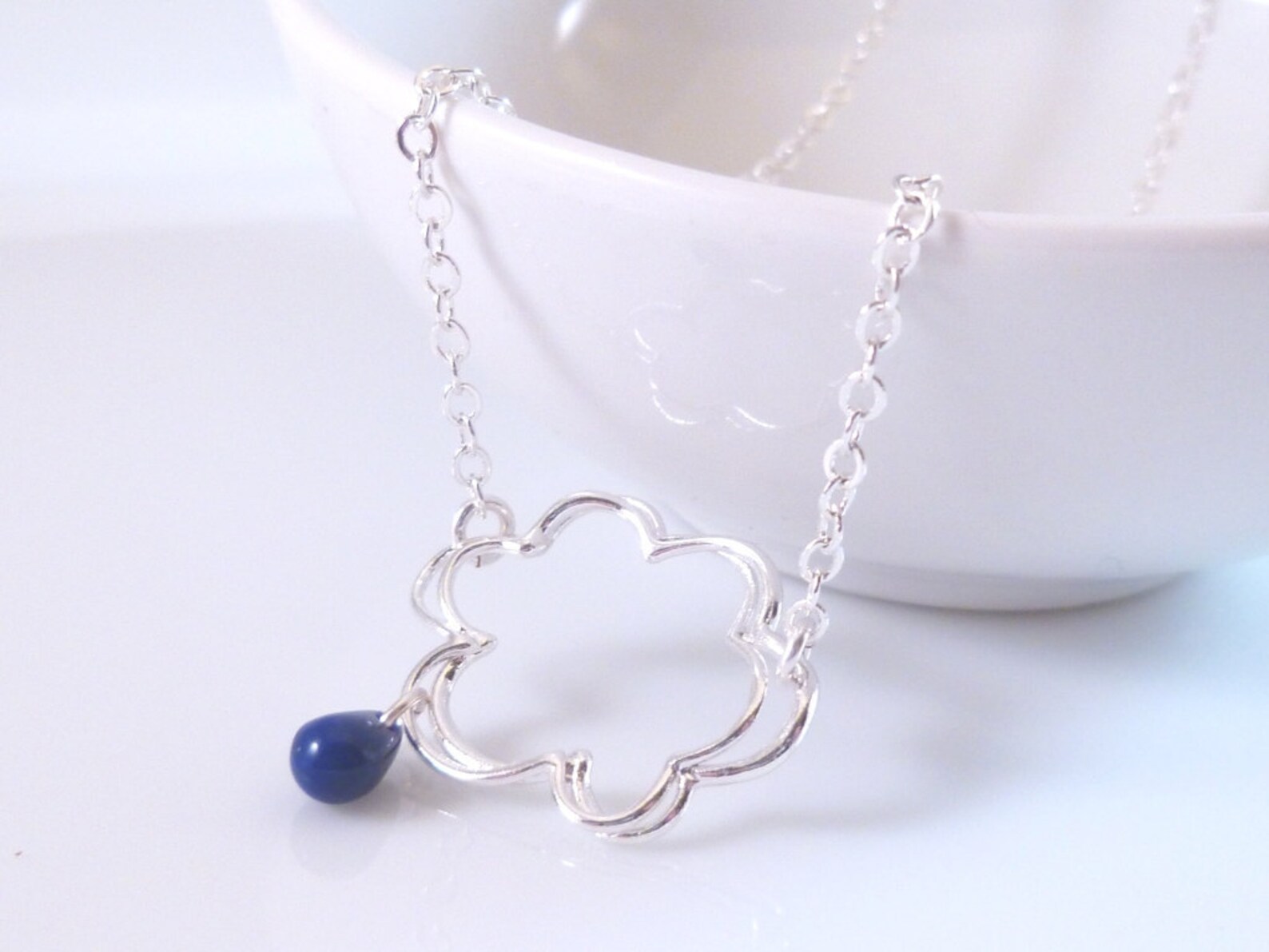 Raindrop Cloud Necklace in Silver Storm Weather wire Etsy