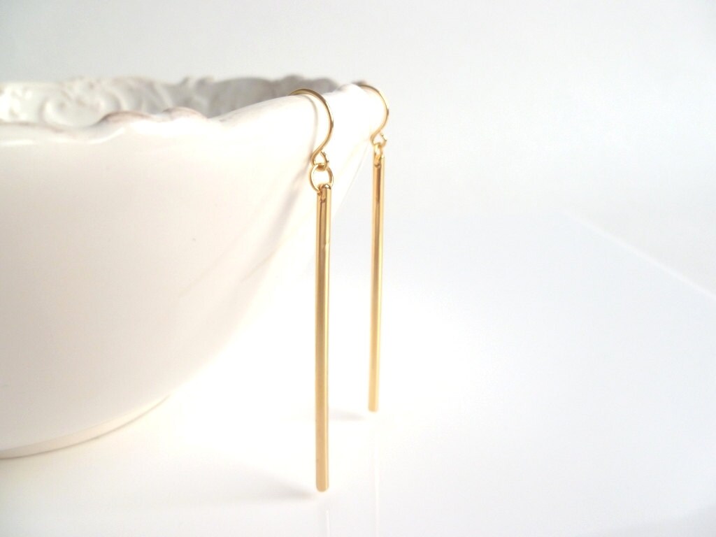 Gold Line Earrings long thin straight polished sticks dangle Etsy