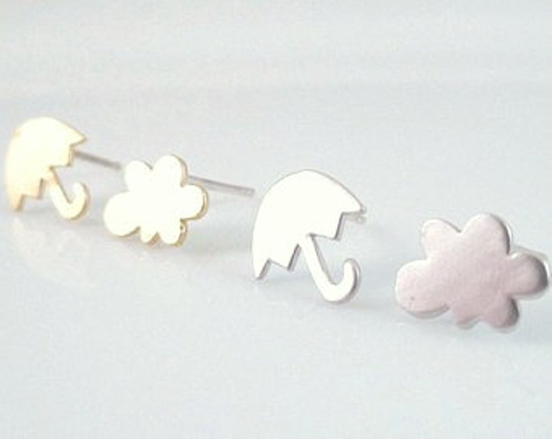 Rainy Day Earrings tiny pair mismatched umbrella / rain Etsy