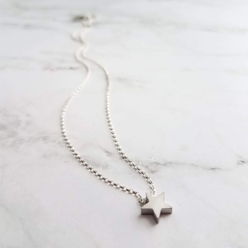 Silver Star Necklace .925 sterling silver rolo chain / simple minimalist matte rhodium brass small charm pendant Baby I'm a STAR image 2
