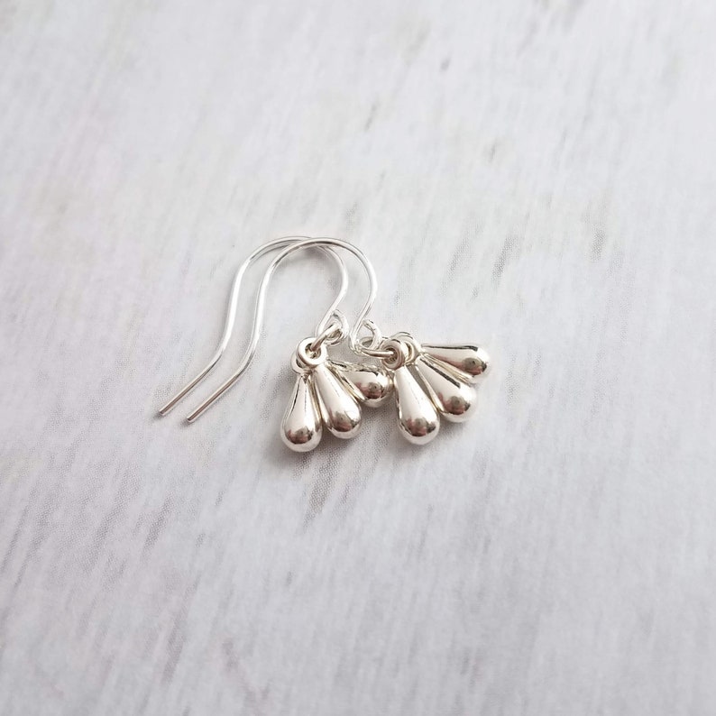 Silver Drop Earrings, tiny teardrop earring, 3 drop earring, small drop earring, little teardrop earring, silver teardrop earring small hook image 8