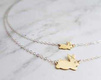 Bunny Rabbit Necklace, mama bunny necklace, baby bunny necklace, mother necklace, double chain, 2 chains, mom child necklace, gold / silver