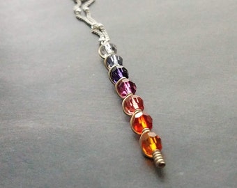 Rainbow Necklace, colorful necklace, rainbow crystal necklace, delicate necklace, sterling silver chain, ombre necklace sunset purple orange