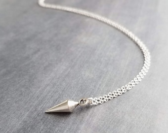 Silver Spear Necklace, small spear pendant, pewter necklace, silver pendulum necklace, spike pendant, antique silver necklace, minimalist