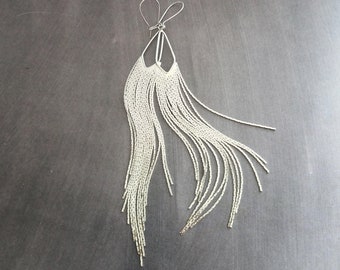 Silver Chain Fringe Earrings, silver tassel earring, chain dangle, v shape, thin chain fringe, chain tassel, 5.6 inch, extra long earring