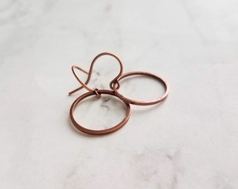 Copper Circle Earrings, small circle earring, antique copper circle earring, thin circle earring, simple copper earring, copper hoop earring