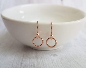 Rose Gold Circle Earrings - tiny rose gold earring, small rose gold hoop, little circle earring, simple hoop, plain circle earring, dainty