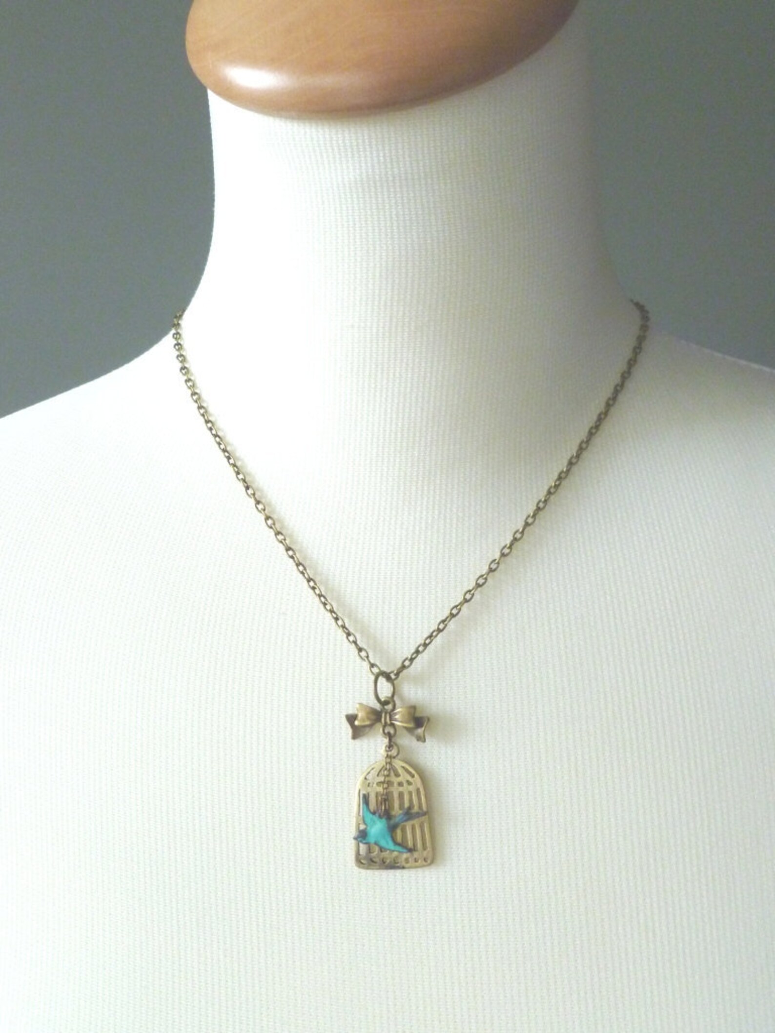 Birdcage Necklace Antique Brass Bird Cage Pendant / Little Etsy