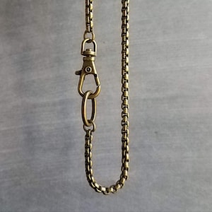 Thick Antique Brass Chain, bronze chain, thick round box chain, oversized clasp, front clasp, chunky brass chain, big clip clasp, rolo chain
