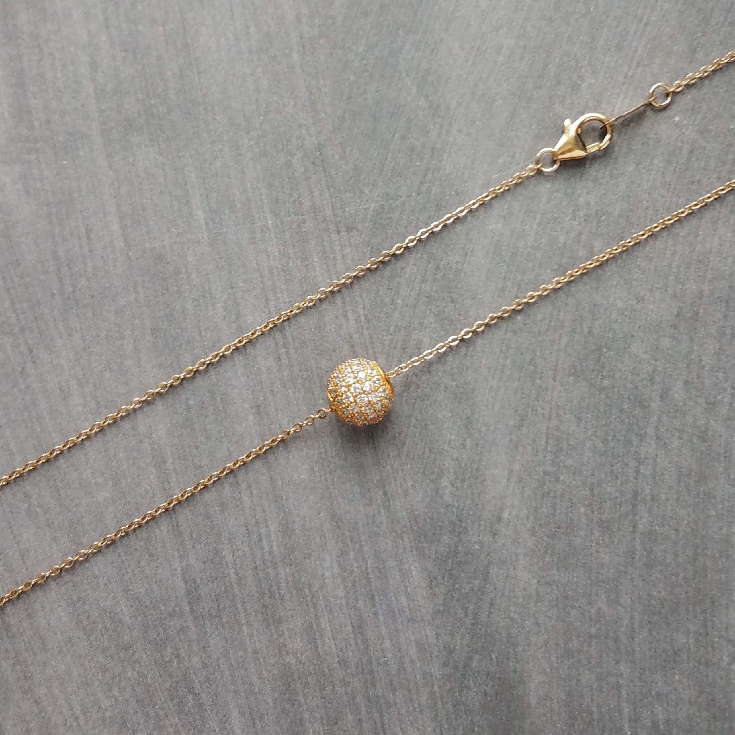 アクセサリー CRYSTAL BALL+GOLD CHAIN NECKLACE Gold Pave Ball Necklace, Round Crystal Slider, Thin Gold