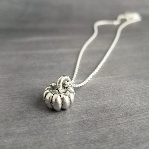 Silver Pumpkin Necklace, antique silver Halloween necklace, fall necklace, pumpkin pendant, small pumpkin charm, silver jack o lantern