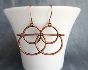 Copper Circle Earrings, oxidized copper earrings, rustic earrings, antique copper earrings, copper boho earring, lightweight copper earrings
