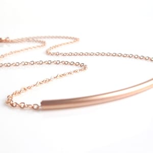 Rose Gold Bar Necklace, curved tube necklace, noodle necklace, layering necklace, rose gold tube chain, rose gold chain, simple rose gold