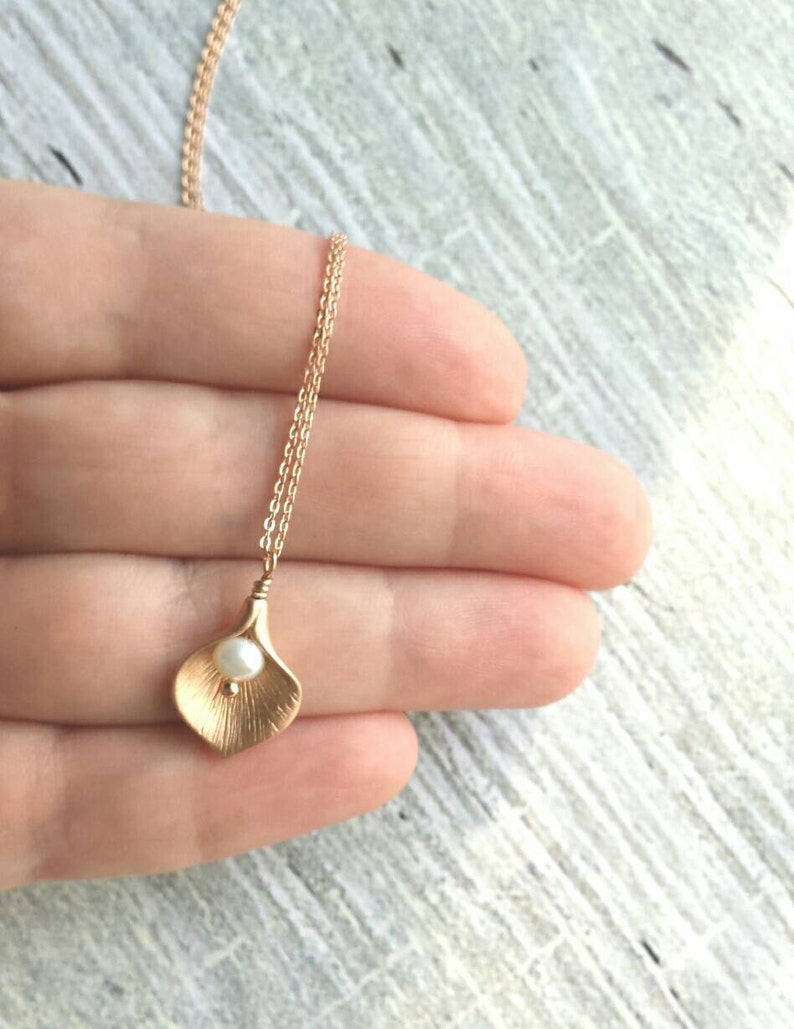 Rose Gold Lily Necklace small pink calla lily flower w/ Etsy