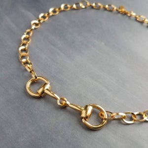 Gold Snaffle Bit Horse Necklace, chunky chain, equestrian necklace, gold horse necklace, snaffle necklace, D ring, thick gold chain, heavy