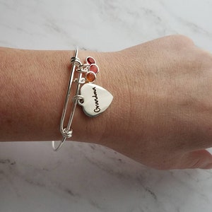 Grandma Bracelet, birthstone bracelet, silver adjustable bangle, mothers day gift, grandchildren, memento bracelet, keepsake gift, charm image 5