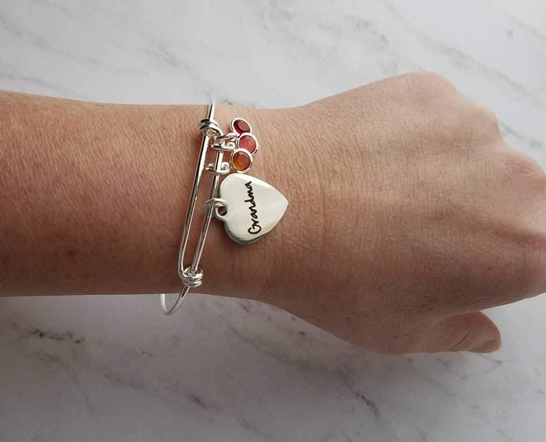 Grandma Bracelet, birthstone bracelet, silver adjustable bangle, mothers day gift, grandchildren, memento bracelet, keepsake gift, charm image 5