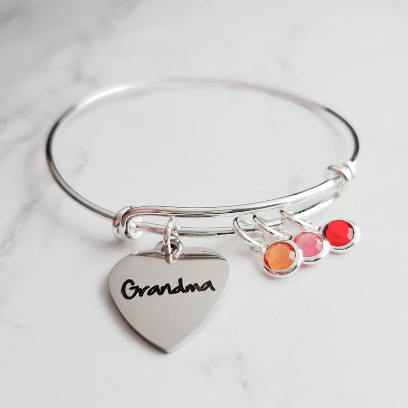 Grandma Bracelet, birthstone bracelet, silver adjustable bangle, mothers day gift, grandchildren, memento bracelet, keepsake gift, charm image 6