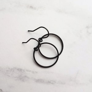 Black Hoop Earrings, matte black circle earring, thin black circle earring, thin black hoop, black circle dangle, small black ring, open
