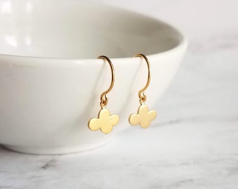 Small Cloud Earrings - very tiny gold puff cumulus charm dangles - upgrade to simple dainty 14K solid gold hooks - rain storm weather gift