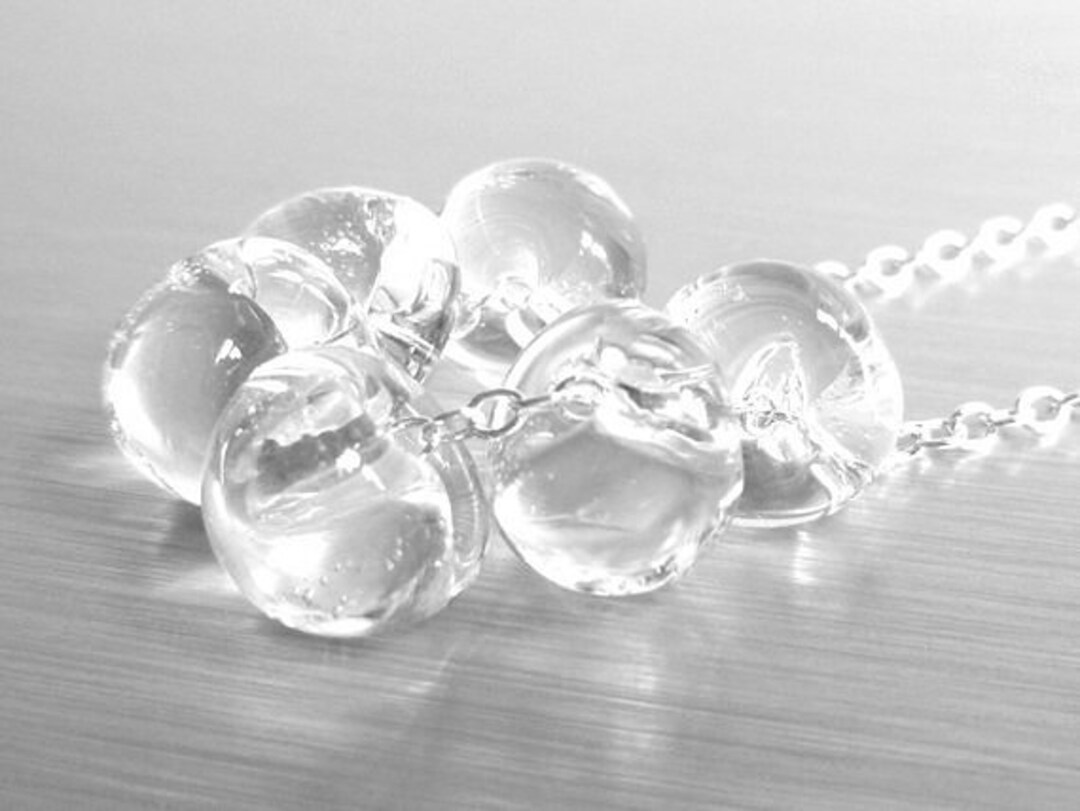 Water Necklace, Clear Glass Drops, Clear Teardrop, Silver Chain