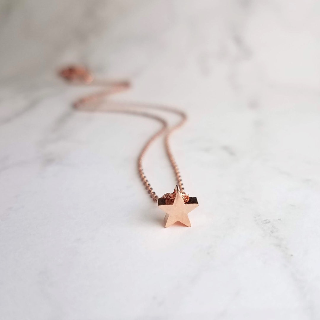 Rose Gold Star Necklace, Star Pendant, Rose Gold Star Slider Bead, Rose ...