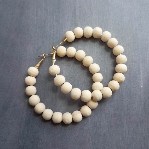 Wood bead cheap hoop earrings