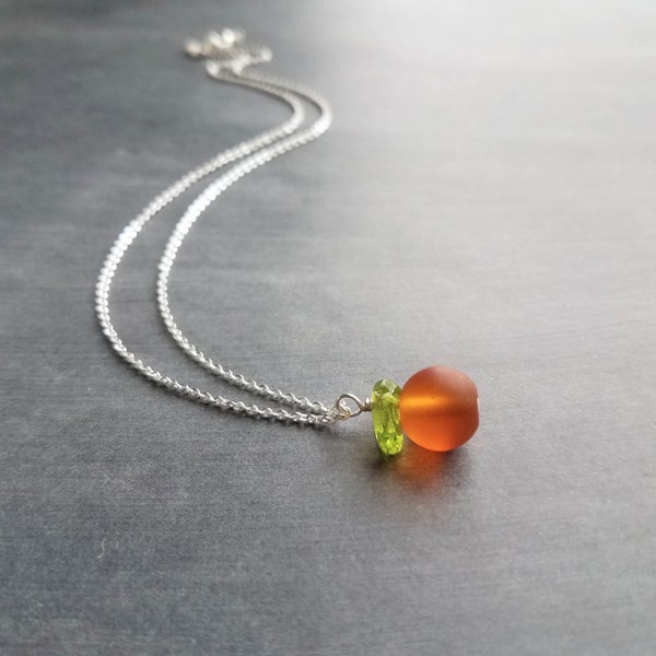 Orange Necklace, orange fruit pendant, fruit necklace, citrus fruit jewelry, silver orange necklace, small orange pendant glass orange charm
