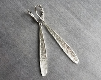 Long Thin Teardrop Earrings, skinny narrow drop dangles, long silver drops, leverback earring, tear drop earring, silver teardrop earring