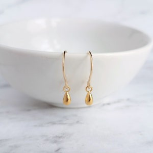 Little Gold Teardrop Earrings, 14K gold fill hooks, small gold drop earring, tiny teardrop earring, small dangle earring, gold raindrop