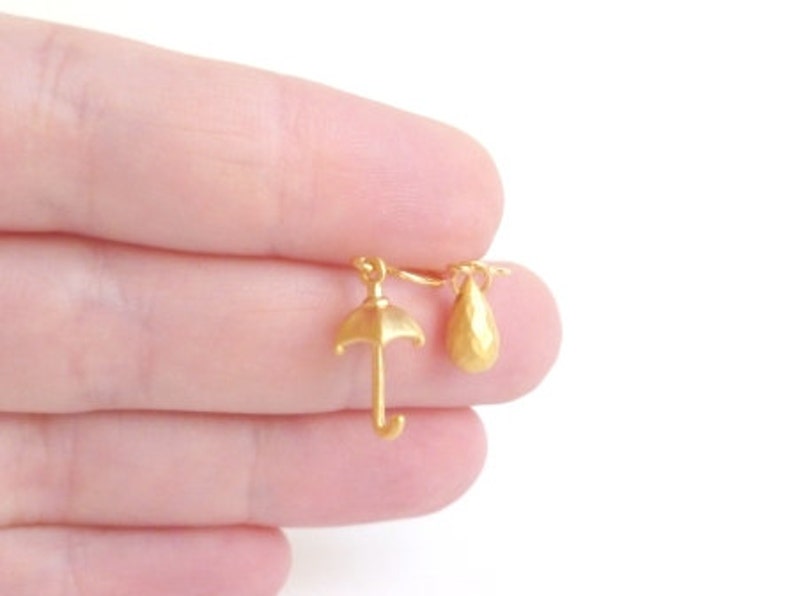Rainy Day Earrings Little Matte Gold Mismatched Fun Pair Etsy