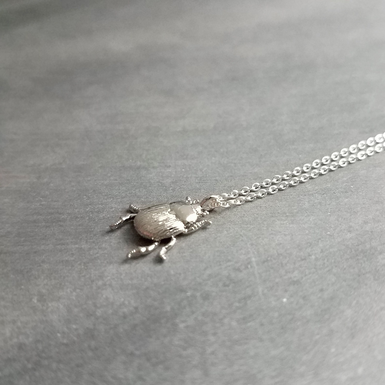Little Silver Bug Necklace, Small Beetle Pendant Thin Delicate 18in ...