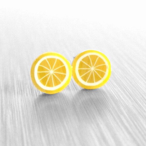 Tiny Lemon Earrings Yellow Miniature Citrus Fruit Slice - Etsy