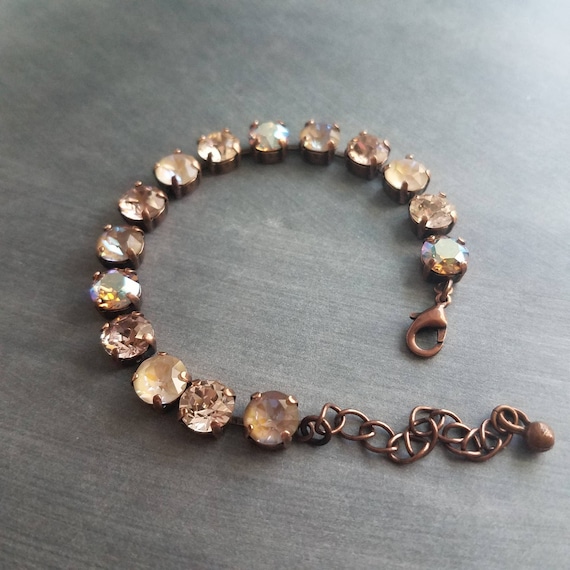 Autumn Bracelet, fall color bracelet, large crystal bracelet, antique copper chain, gold copper crystal, chunky chain, sparkling crystal gem