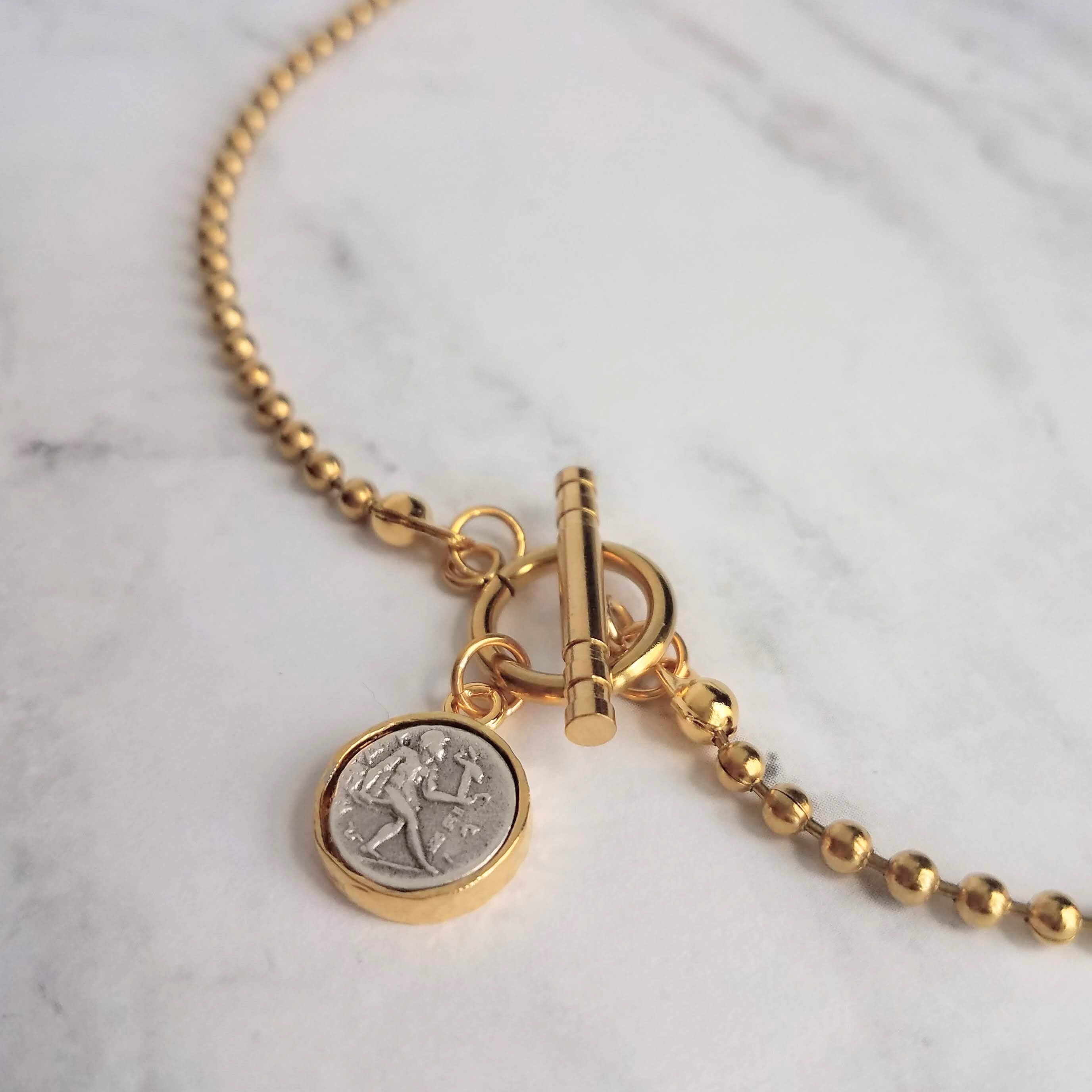 Large Gold Ball Chain Necklace front toggle clasp necklace Etsy