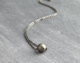 Gunmetal Chain Necklace, simple ball bead necklace, 6mm stardust bead slider, thin gunmetal chain, delicate silver black gun metal layering