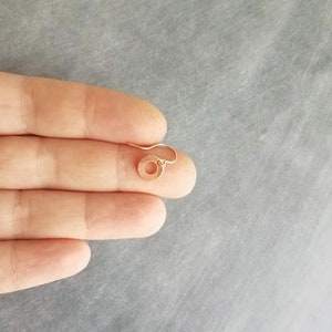 May include: A single, small, gold-colored earring with a circular pendant and a hook. The earring is shown against a gray background.
