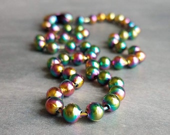 Multicolor Ball Chain, rainbow ball chain, oil spill chain, large bead, ball chain choker, stainless steel chain, thick chunky chain 6mm