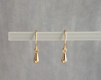 Little Gold Teardrop Earrings, tiny single drop earrings, very small tear drop earrings, little gold drop earrings, minimalist dainty gold