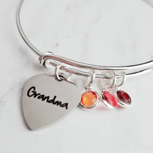 Grandma Bracelet, birthstone bracelet, silver adjustable bangle, mothers day gift, grandchildren, memento bracelet, keepsake gift, charm image 2