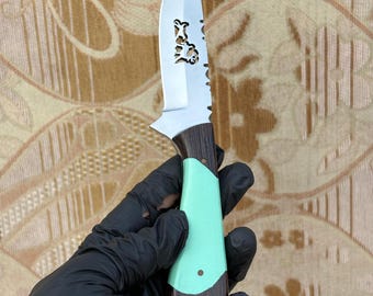 Cuchillo desollador de espiga completa hecho a mano: caza, acampada y actividades al aire libre