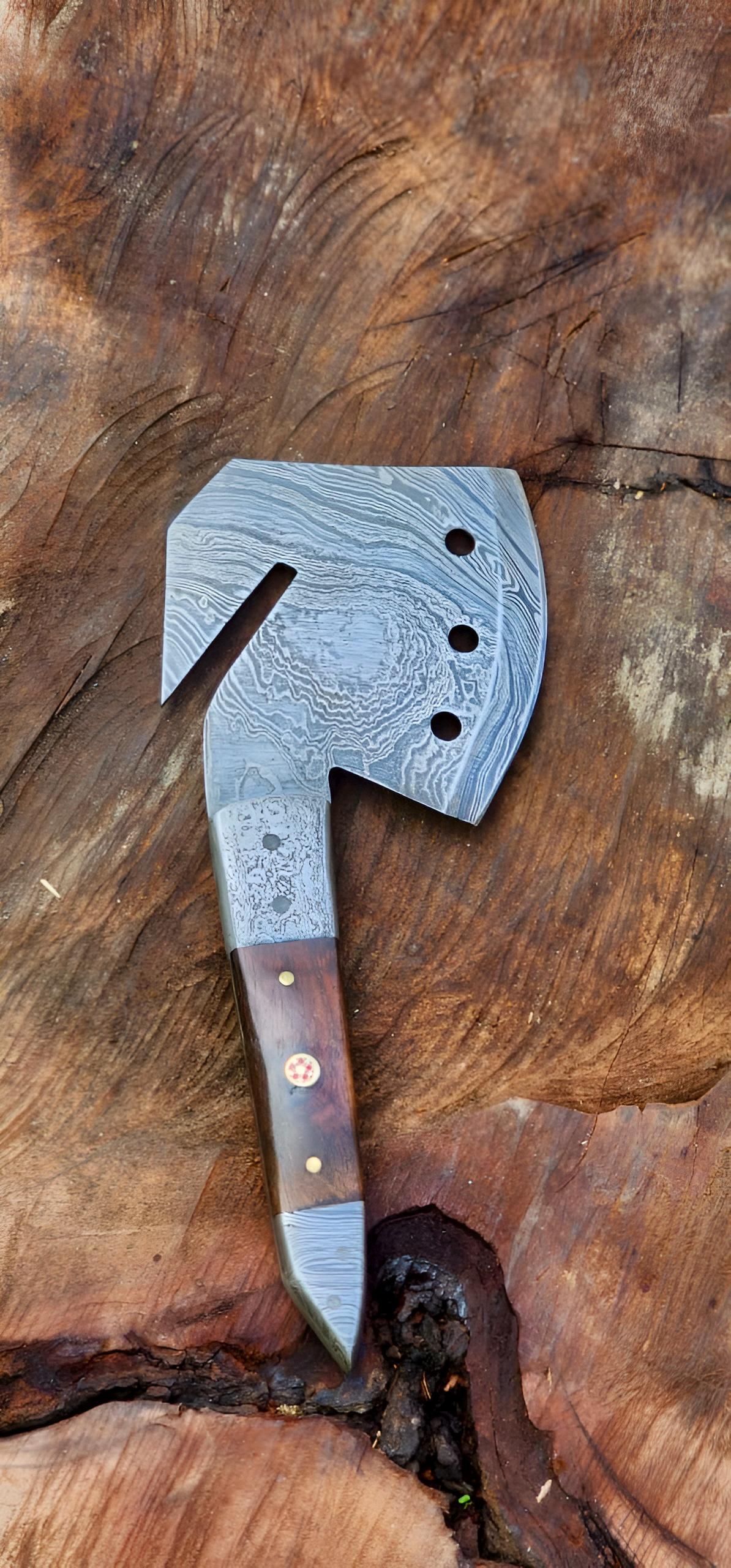 Mini Hache Tactique En Acier Damas Forgée Main - Lame 4", Manche En Os, EDC (neuve)