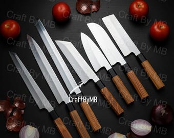 Juego de 7 cuchillos de chef de acero inoxidable / Cuchillo de cocina / Utensilios de cocina / Regalo de boda / Regalo para él/ella