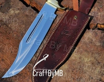 Cuchillo Bowie de 45 cm (18 pulgadas) hecho a mano – Acero 12Cr, mango de madera y cuero, hoja de supervivencia/caza con funda.