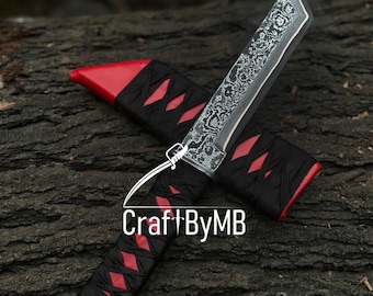 Katana Ninja de Cobre Damasco Hecha a Mano – Espada Corta Táctica de 30 cm – Hoja Forjada a Medida – Estilo Samurái/Ninja