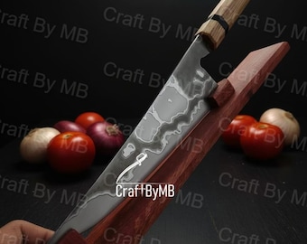 Cuchillo de chef de acero cobrizo hecho a mano / Cuchillo de cocina personalizado de 12,5" / Mango de madera de fresno y resina / Hoja estilo damasco / Cuchillo de cocina profesional