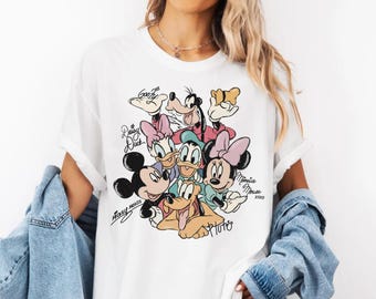 Comfort Colors® Retro Mickey and Friends Signatures Shirt, Magical Shirt, Disney Characters Tee, Disney Mouse Head Tee, Mickey & Co Gift